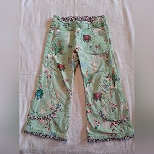 Oilily girls size 104 or 4 years lined green bunny & floral pants VGUC
